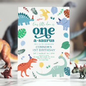 Blue Boy Dinosaur Boho 1st Birthday Kaart