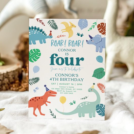 Blue Boy Dinosaur Boho vierde verjaardag Kaart