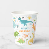 Blue Boy Dinosaurus Verjaardagsfeest Papieren Bekers (Achterkant)