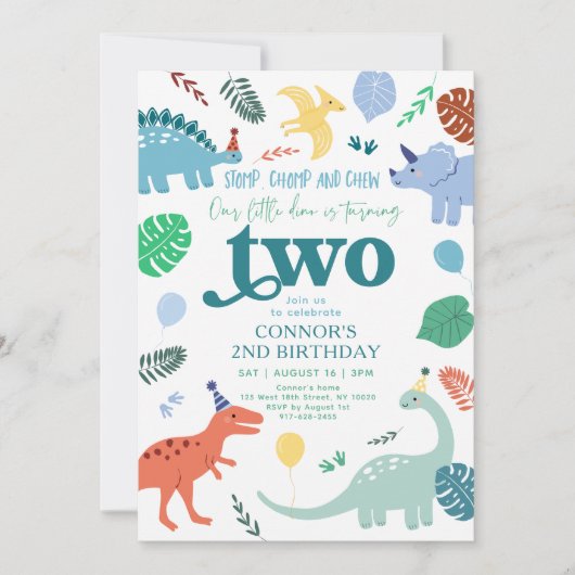 Blue Boy-dinosaurus verlaat tweede verjaardag Kaart (Voorkant)