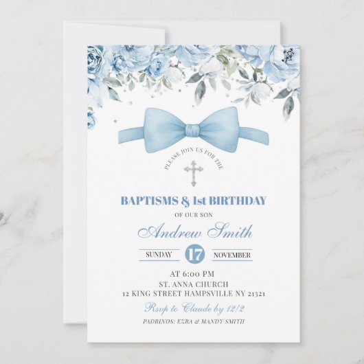 Blue Boy doop en eerste verjaardag Kaart (Voorkant)