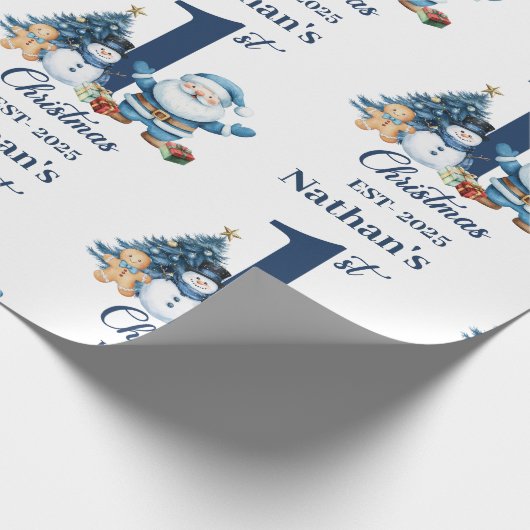 Blue Boy Eerste Kerstdag Cadeaupapier (Hoek)