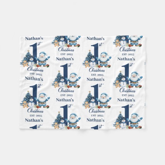 Blue Boy Eerste Kerstdag Fleece Deken (Voorkant (Horizontaal))