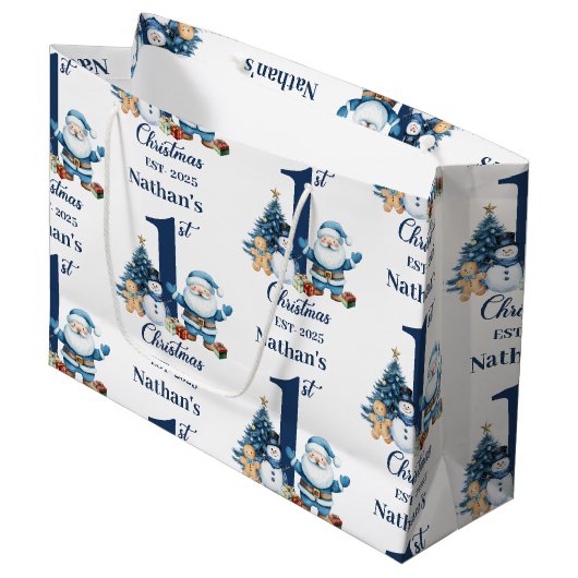 Blue Boy Eerste Kerstdag Groot Cadeauzakje (Voorkant Gekanteld)