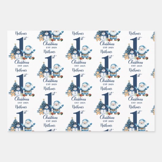 Blue Boy Eerste Kerstdag Inpakpapier Vel (Voorkant 2)