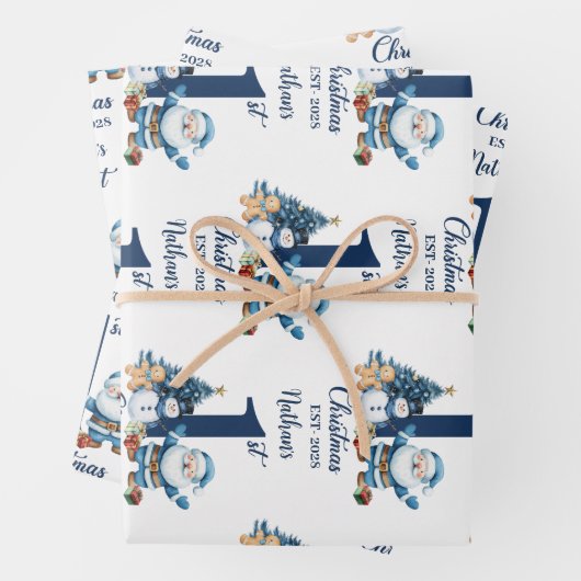 Blue Boy Eerste Kerstdag Inpakpapier Vel (In situ)