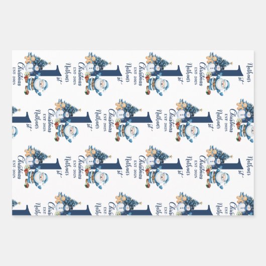 Blue Boy Eerste Kerstdag Inpakpapier Vel (Voorkant)