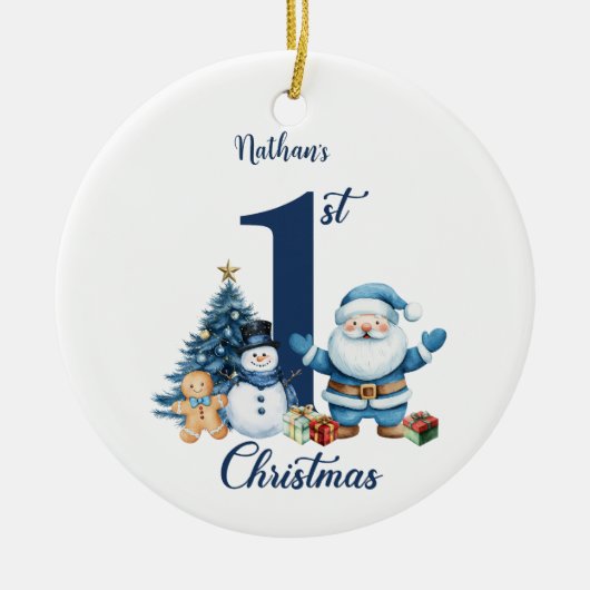 Blue Boy Eerste Kerstdag Keramisch Ornament (Voorkant)