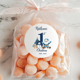 Blue Boy Eerste Kerstdag Ronde Sticker