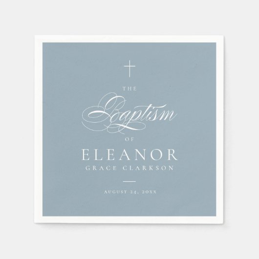 Blue Boy Elegant Cross Script Kalligrafie Doop Servet (Voorkant)
