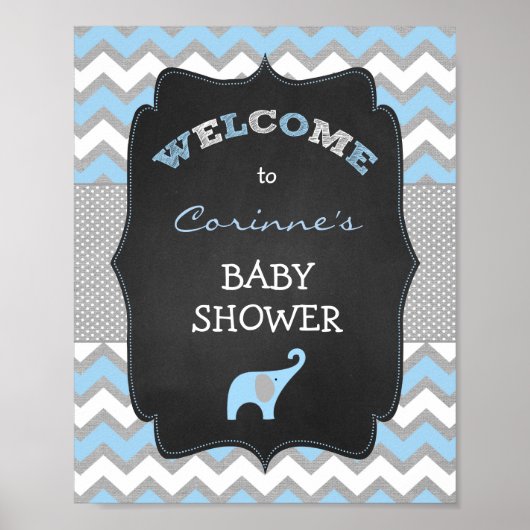 Blue Boy Elephant Baby shower 8x10 Welkomstteken Poster (Voorkant)