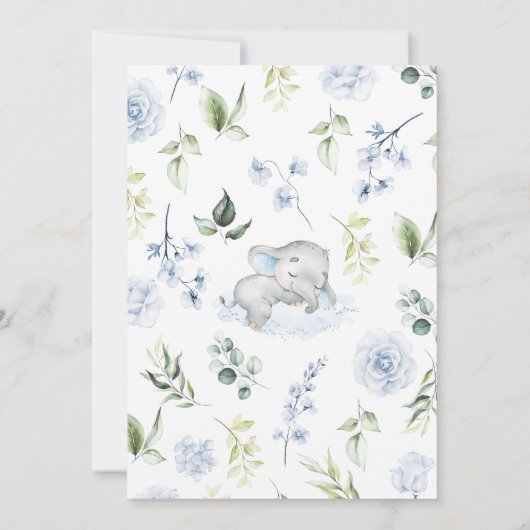 Blue Boy Elephant Baby shower Kaart (Achterkant)