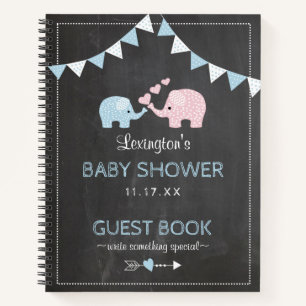 Blue Boy Elephant Chalk look Shower Guest Book   Notitieboek