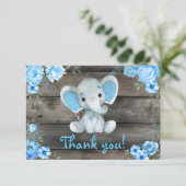 Blue Boy Elephant Dank je kaart Rustieke Floral (Staand voorkant)