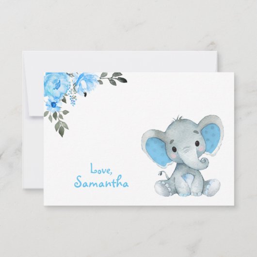 Blue Boy Elephant Dank je kaart Rustieke Floral (Achterkant)