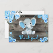 Blue Boy Elephant Dank je kaart Rustieke Floral (Voorkant / Achterkant)