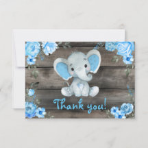 Blue Boy Elephant Dank je kaart Rustieke Floral