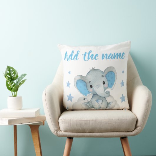 Blue Boy Elephant met Name Stars Sierkussen (Stoel)