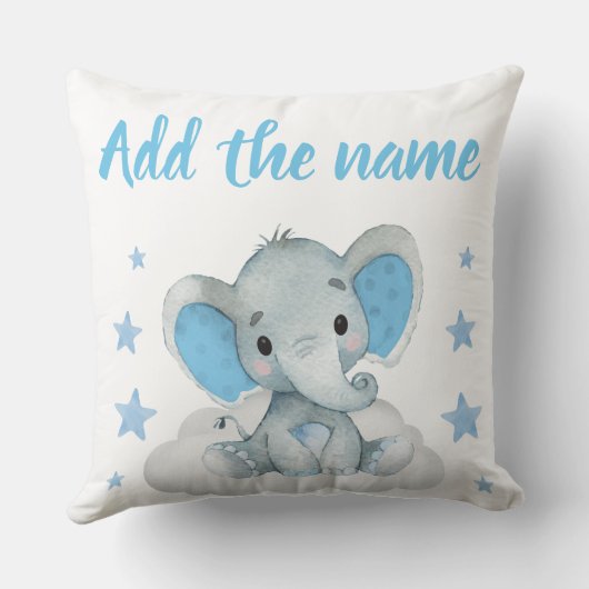 Blue Boy Elephant met Name Stars Sierkussen (Achterkant)