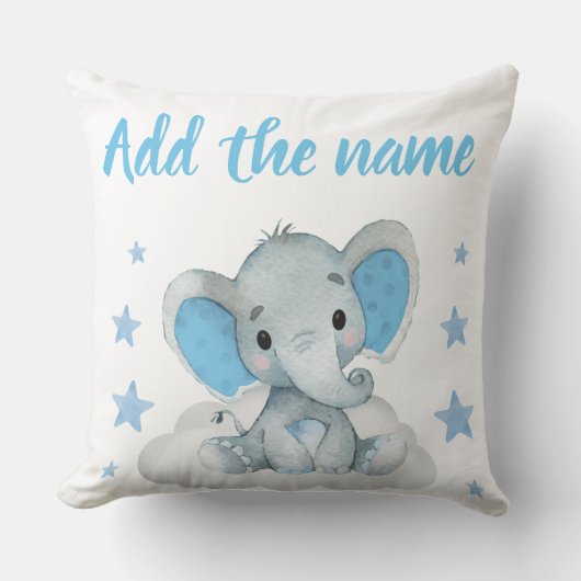 Blue Boy Elephant met Name Stars Sierkussen (Voorkant)