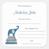 Blue Boy Elephant op Books book bord Vierkante Sticker (Voorkant)