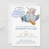 Blue Boy Elephant Plane Waterverf Baby shower Kaart (Voorkant)