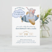 Blue Boy Elephant Plane Waterverf Baby shower Kaart (Staand voorkant)