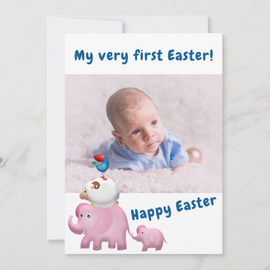 Blue Boy First Easter Welcome Photo Baby Birth Aankondiging (Voorkant)