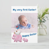 Blue Boy First Easter Welcome Photo Baby Birth Aankondiging (Staand voorkant)