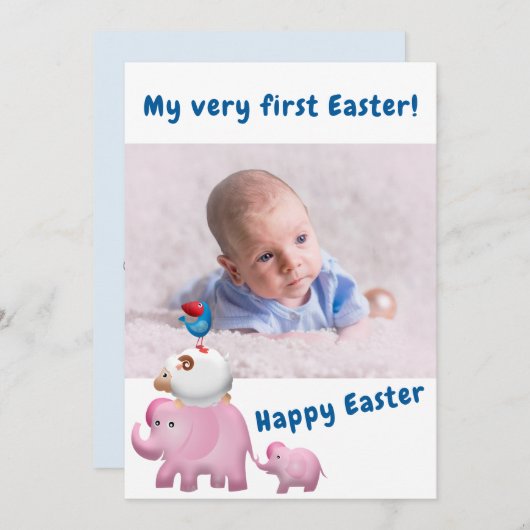 Blue Boy First Easter Welcome Photo Baby Birth Aankondiging (Voorkant / Achterkant)
