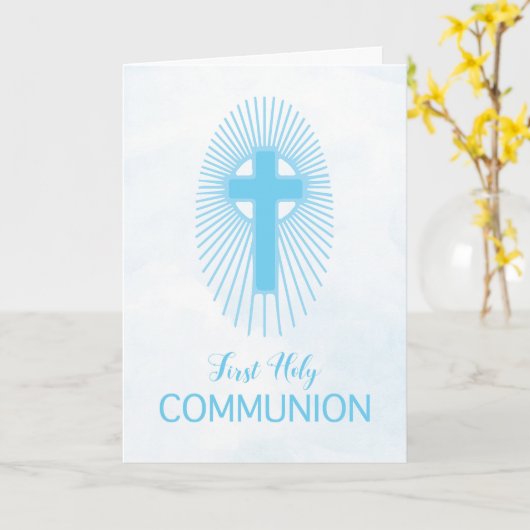 Blue Boy First Heilige Commune Cross Host Rays Kaart (Gele Bloem)