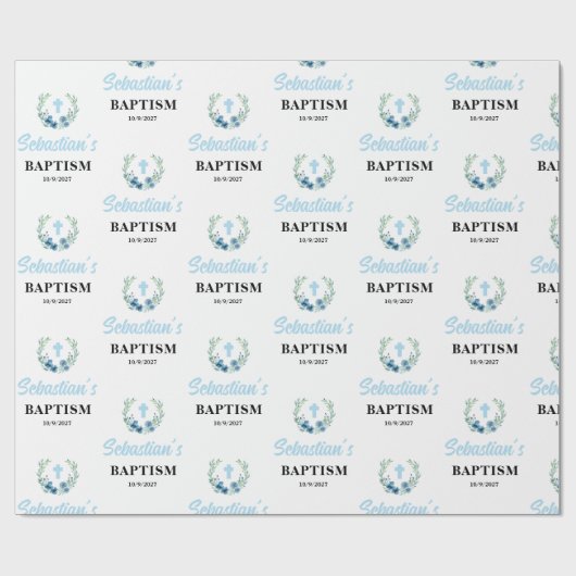 Blue Boy Floral Baptism Cadeaupapier (Vlak)