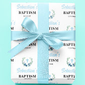 Blue Boy Floral Baptism Cadeaupapier