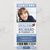 Blue Boy Football Ticket Birthday Invites Kaart (Voorkant)