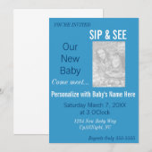 Blue Boy Foto Sip & See Uitnodiging (Voorkant / Achterkant)