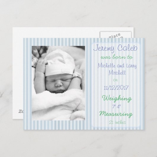 Blue Boy Geboorteaankondiging Briefkaart (Voorkant / Achterkant)