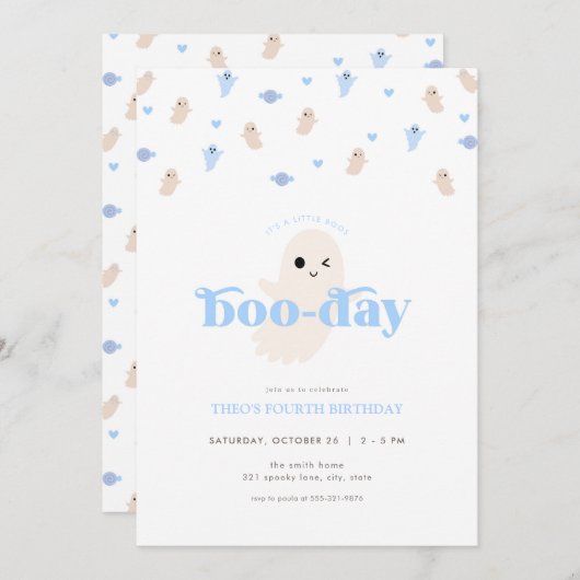 Blue Boy Ghost Halloween Verjaardag Uitnodiging (Voorkant / Achterkant)