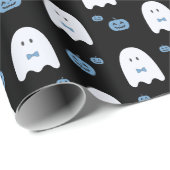 Blue Boy Ghost & Pumpkin Halloween Cute Spooky Cadeaupapier (Rol Hoek)