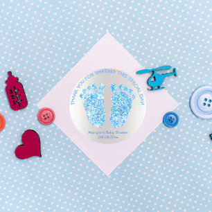 Blue Boy Glitter Feet Baby shower Favor Dank Ronde Sticker