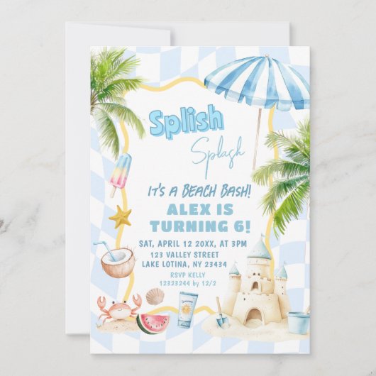 Blue Boy Groovy Beach Party Verjaardag Bash Kaart (Voorkant)