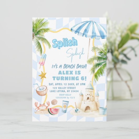 Blue Boy Groovy Beach Party Verjaardag Bash Kaart (Staand voorkant)