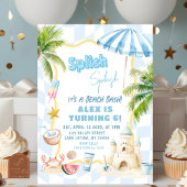 Blue Boy Groovy Beach Party Verjaardag Bash Kaart