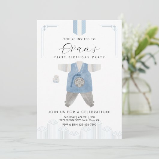 Blue Boy Hanbok Doljanchi eerste verjaardag Kaart (Staand voorkant)