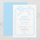 Blue Boy Hand Drawn Bow Baby shower Uitnodiging (Voorkant / Achterkant)
