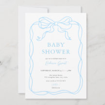 Blue Boy Hand Drawn Bow Baby shower Uitnodiging