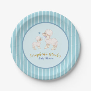 Blue Boy Lamb Baby shower Paper Borden Papieren Bordje