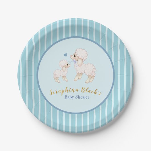Blue Boy Lamb Baby shower Paper Borden Papieren Bordje (Voorkant)