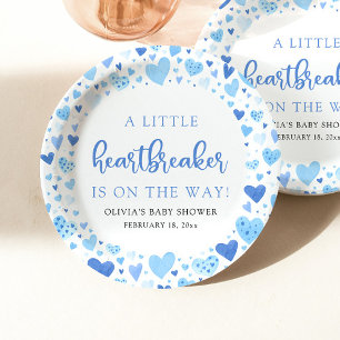 Blue Boy Little Heartbreaker Valentijn Baby shower Papieren Bordje
