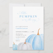 Blue Boy Little Pumpkin Baby shower Invitation Kaart (Voorkant)