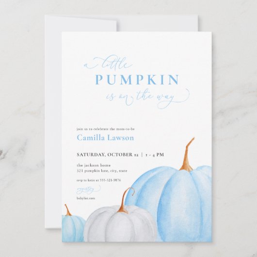 Blue Boy Little Pumpkin Baby shower Invitation Kaart (Voorkant)